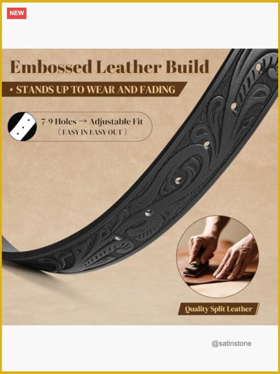 Western Cowboy Belt Leather Adjustable Rodeo Belt Unisex 1.5\
